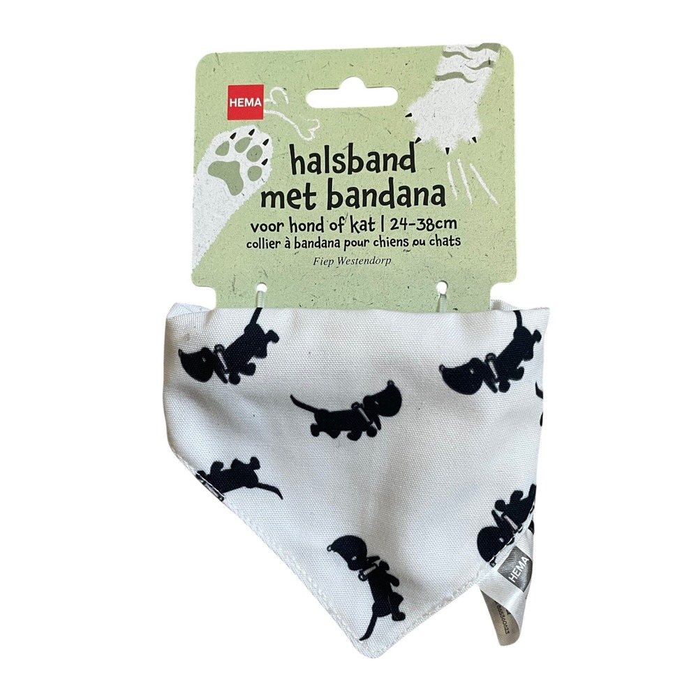 Printed Dog Bandana Cat Collar Adjustable 24-38cm Black White Puppy Pattern